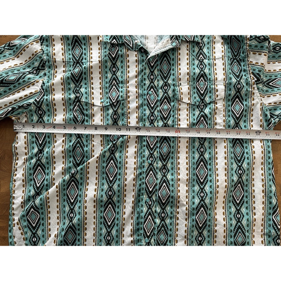 Vintage Wrangler Mens XL Western Checotah Long Sleeve Shirt Pearl Snap Turquoise - Picture 9 of 13